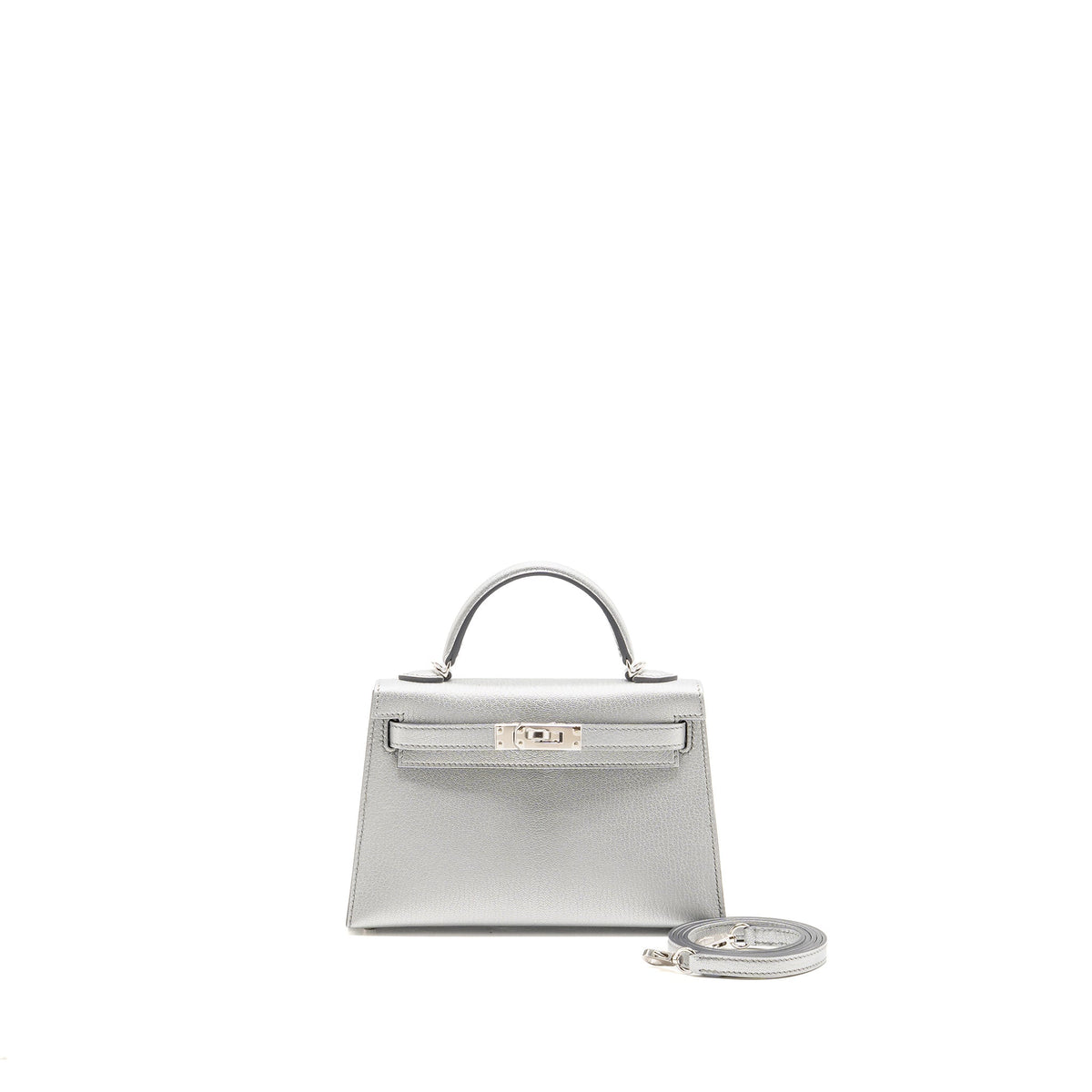 Hermes Mini Kelly II Chèvre Chamkilight Argent SHW