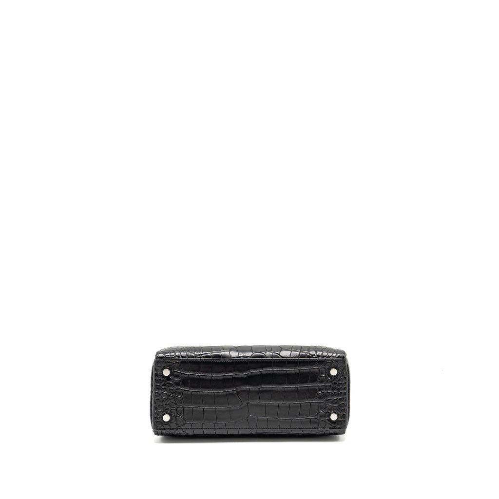 HERMES KELLY 25 MATT ALLIGATOR MISSISSIPPIENSIS BLACK SHW