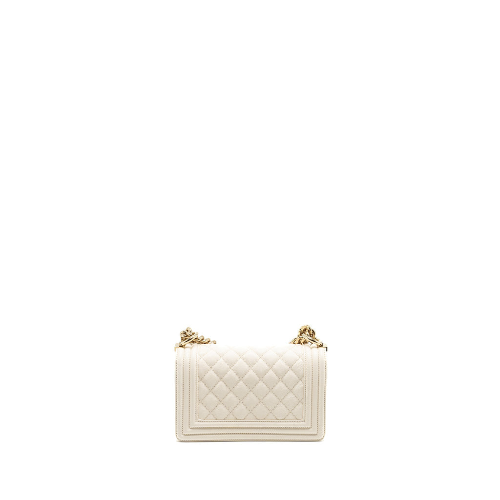 CHANEL SMALL BOY BAG CAVIAR WHITE LGHW