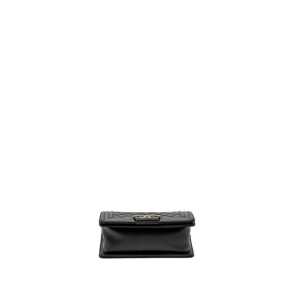 CHANEL SMALL BOY BAG CALFSKIN BLACK RUTHENIUM HARDWARE (MICROCHIP)