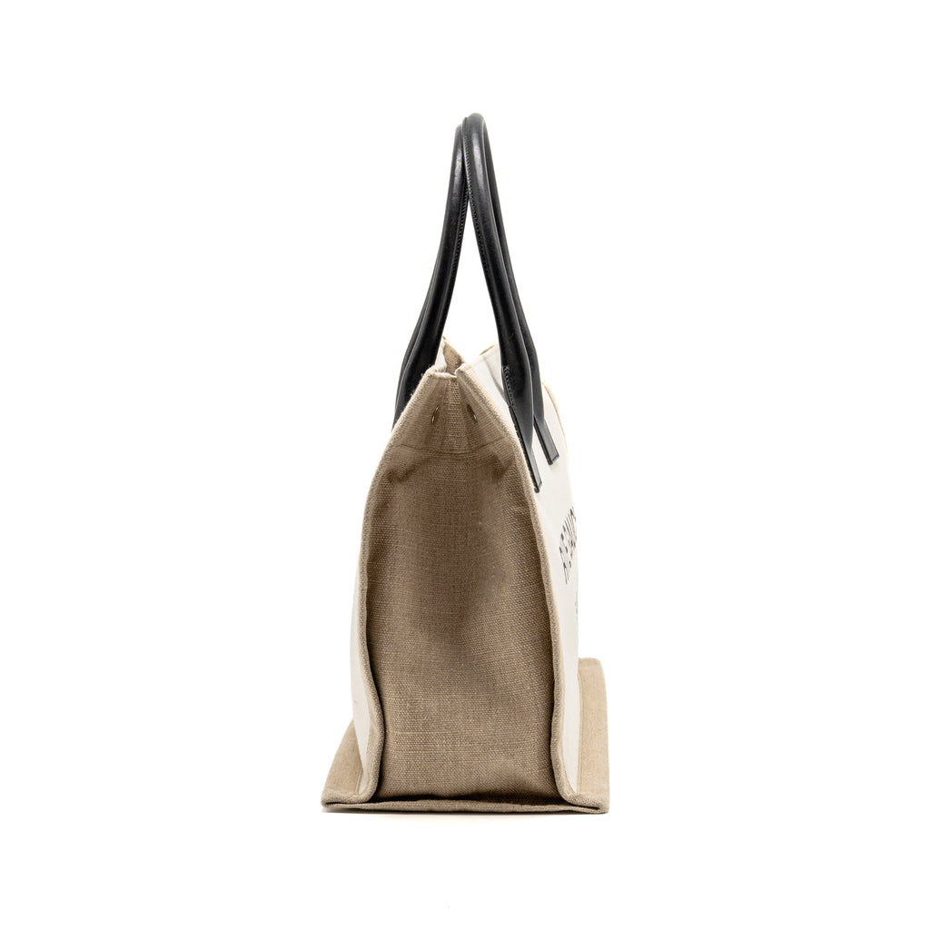 Saint Laurent/YSL Rive Gauche Tote Bag Canvas/ Leather Light Beige/ Black