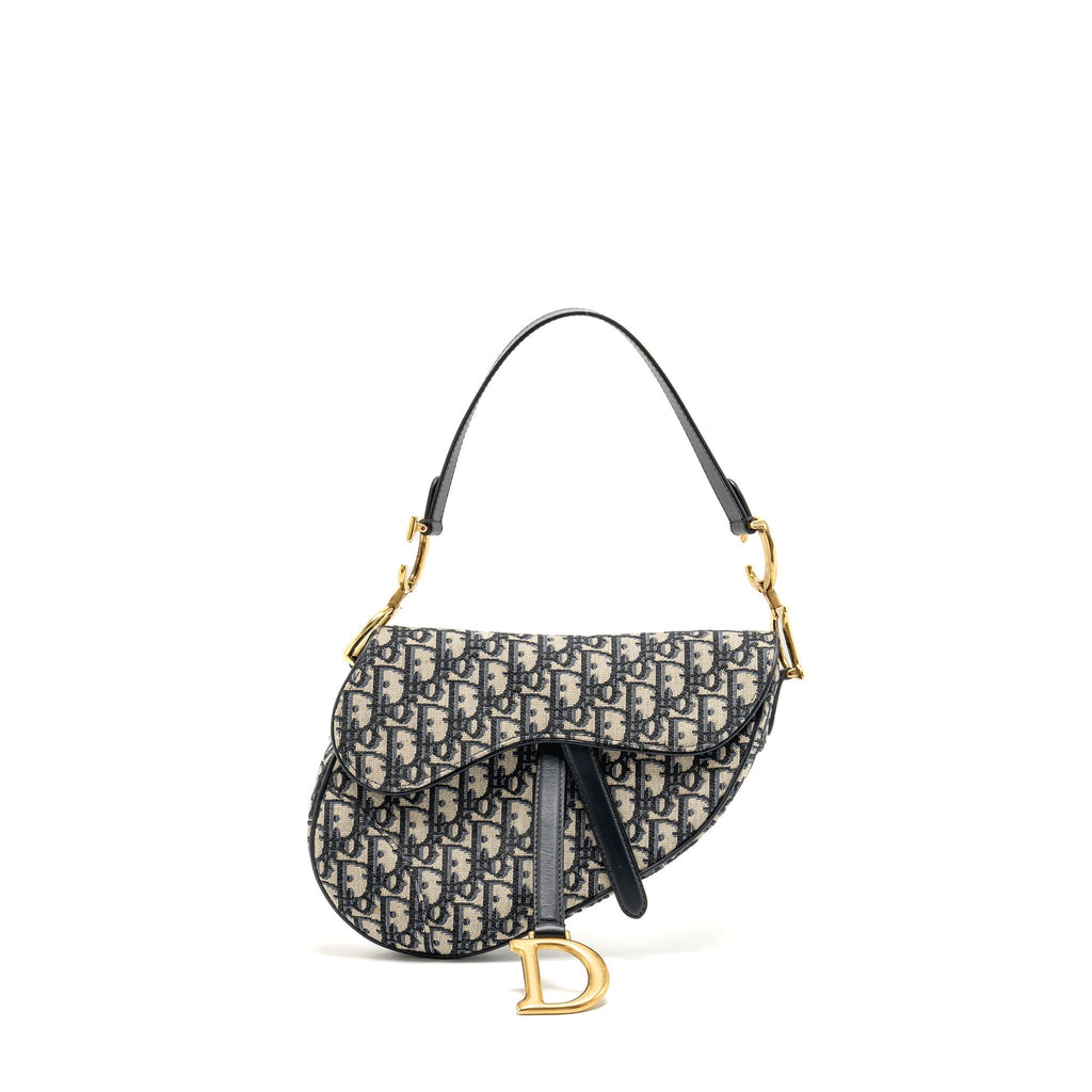 DIOR MEDIUM SADDLE BAG BLUE DIOR OBLIQUE JACQUARD CANVAS/CALFSKIN GHW
