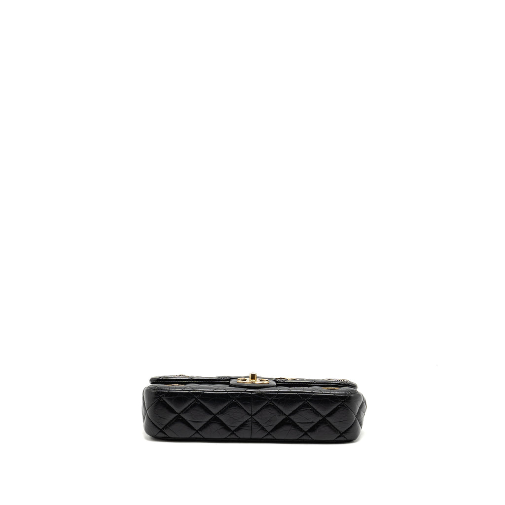CHANEL MEDALLION QUILTED FLAP BAG AGED CALFSKIN BLACK MULTICOLOUR HARDWARE