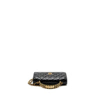 CHANEL LETTER LOGO TOP HANDLE FLAP WALLET ON CHAIN SHINY CALFSKIN BLACK GHW (MICROCHIP)