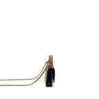 CHANEL LETTER LOGO TOP HANDLE FLAP WALLET ON CHAIN SHINY CALFSKIN BLACK GHW (MICROCHIP)
