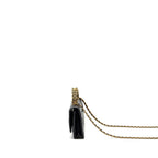 CHANEL LETTER LOGO TOP HANDLE FLAP WALLET ON CHAIN SHINY CALFSKIN BLACK GHW (MICROCHIP)