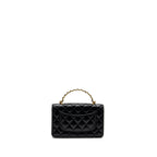 CHANEL LETTER LOGO TOP HANDLE FLAP WALLET ON CHAIN SHINY CALFSKIN BLACK GHW (MICROCHIP)