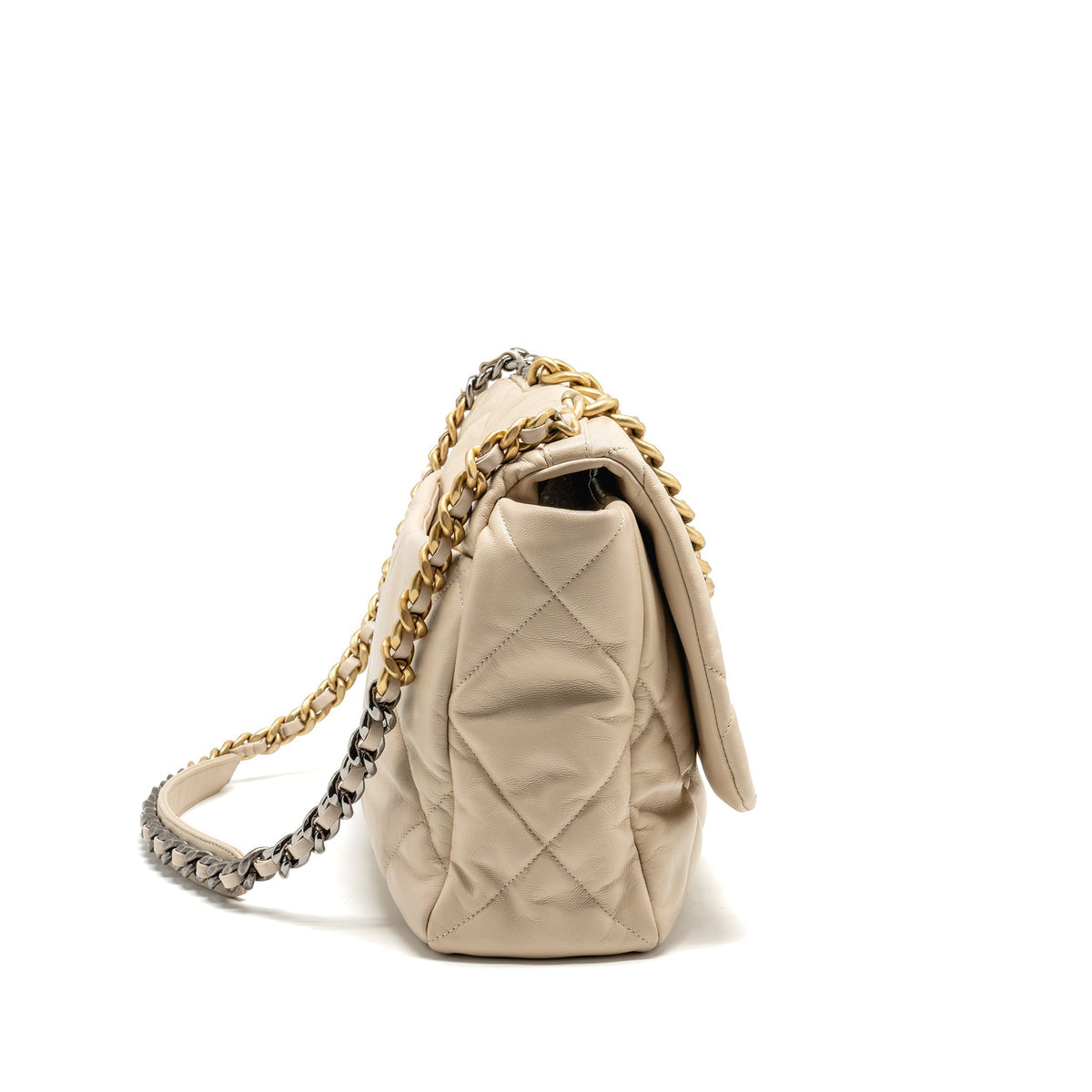 CHANEL MAXI 19 BAG GOATSKIN BEIGE MULTICOLOR HARDWARE
