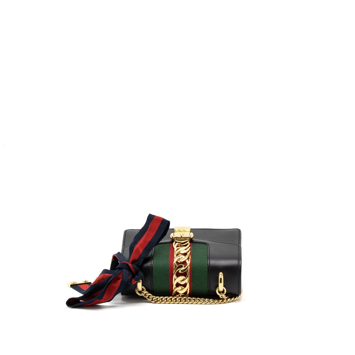 GUCCI MINI SYLVIE CHAIN BAG CALFSKIN BLACK GHW