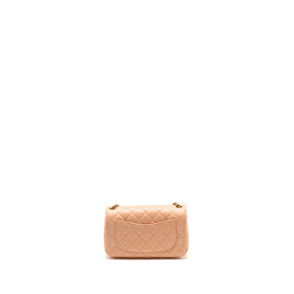 CHANEL PEARL CRUSH MINI RECTANGULAR FLAP BAG LAMBSKIN PINK GHW (MICROCHIP)