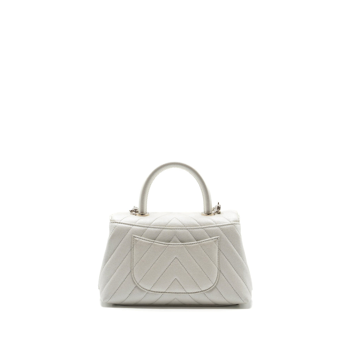 CHANEL CHEVRON SMALL COCO HANDLE CAVIAR IRIDESCENT WHITE SHW
