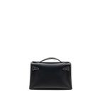 HERMES KELLY POCHETTE SPECIAL ORDER SWIFT BLACK/ GRIS PERLE SHW