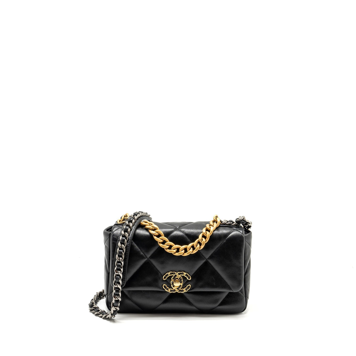 CHANEL SMALL 19 BAG LAMBSKIN BLACK MULTICOLOUR HARDWARE (MICROCHIP)