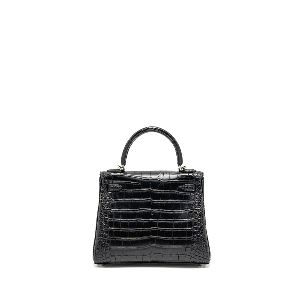 HERMES KELLY 25 MATT ALLIGATOR MISSISSIPPIENSIS BLACK SHW