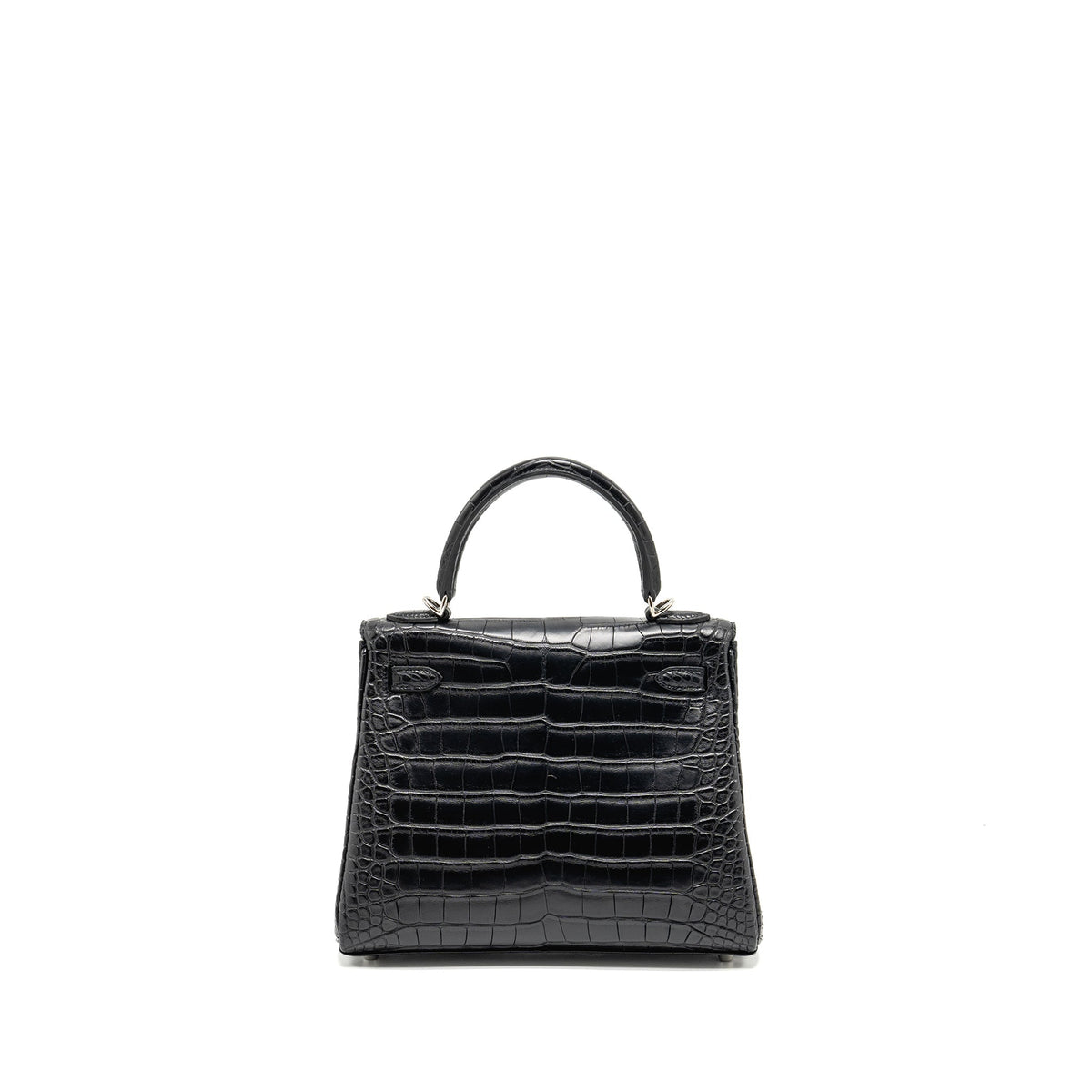 HERMES KELLY 25 MATT ALLIGATOR MISSISSIPPIENSIS BLACK SHW