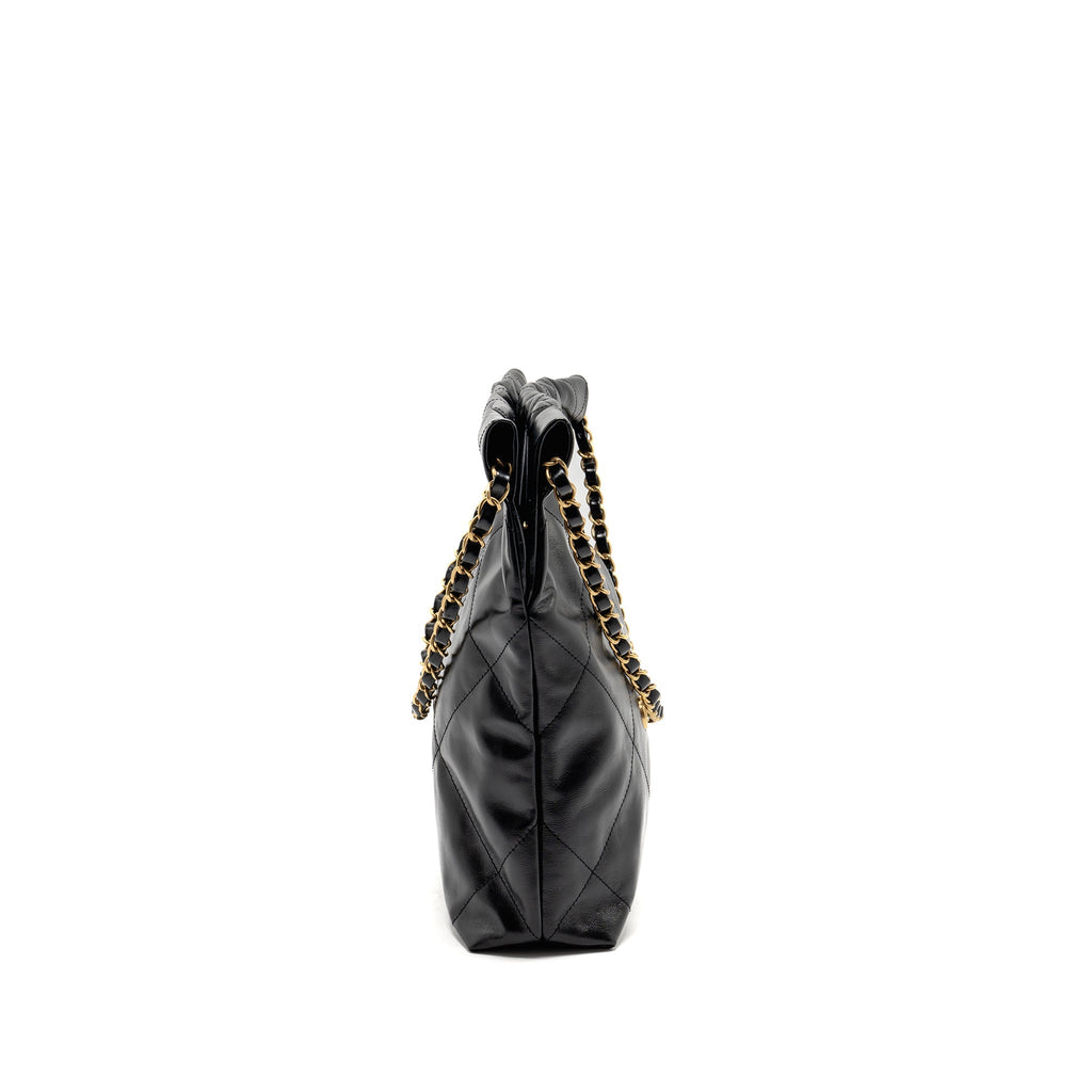 CHANEL SMALL 22 BAG SHINY CALFSKIN BLACK GHW(MICROCHIP)