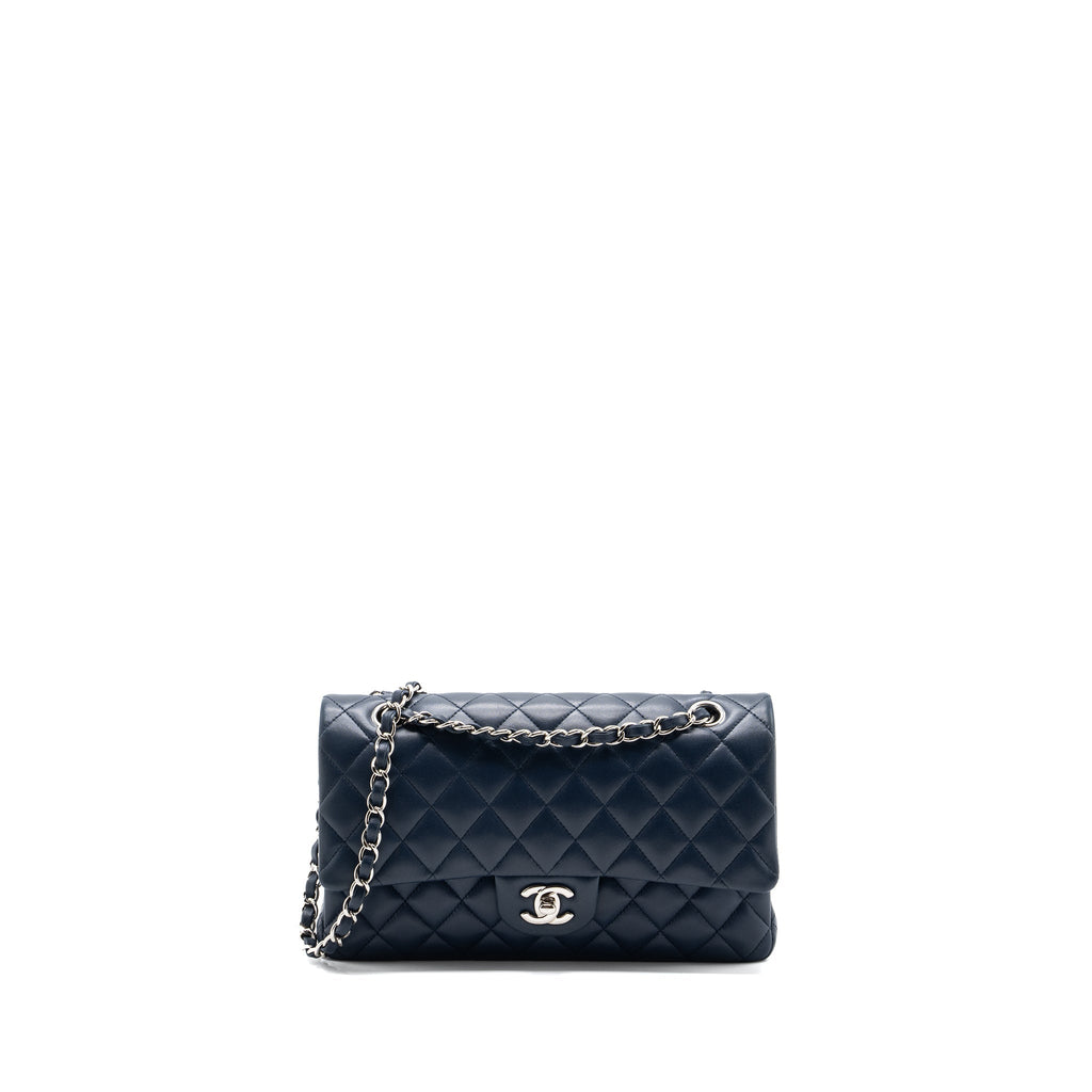 CHANEL MEDIUM CLASSIC DOUBLE FLAP BAG LAMBSKIN DARK BLUE SHW