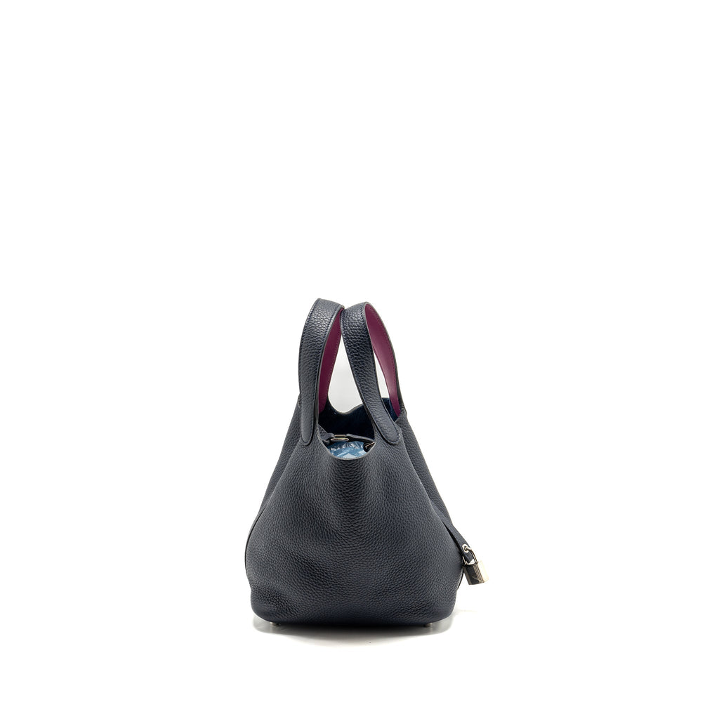 Hermes Picotin 18 lock Bag Clemence Blue Nuit / Rose Pourpre SHW