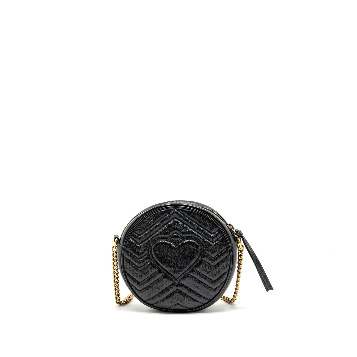 GUCCI GG MARMONT ROUND CROSSBODY BAG CALFSKIN BLACK GHW