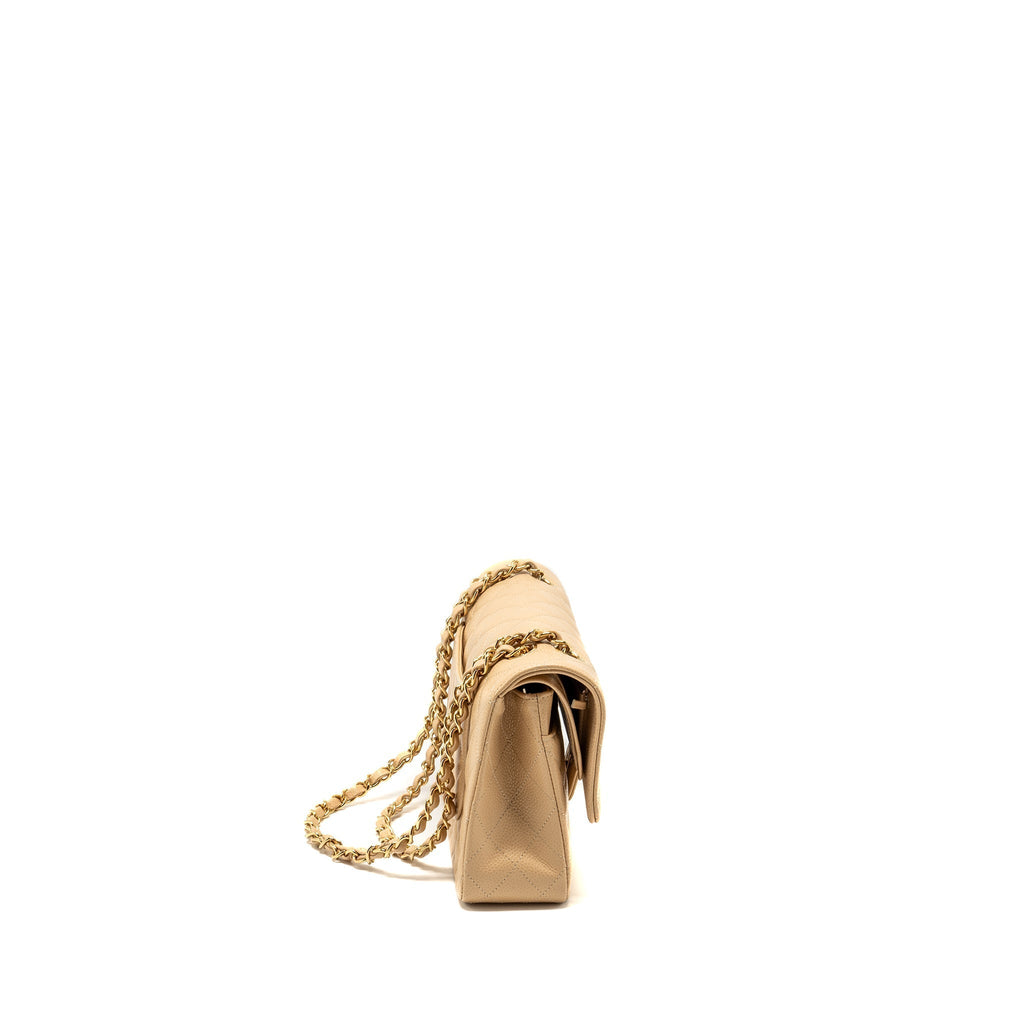 CHANEL MEDIUM CLASSIC DOUBLE FLAP BAG CAVIAR BEIGE GHW (MICROCHIP)