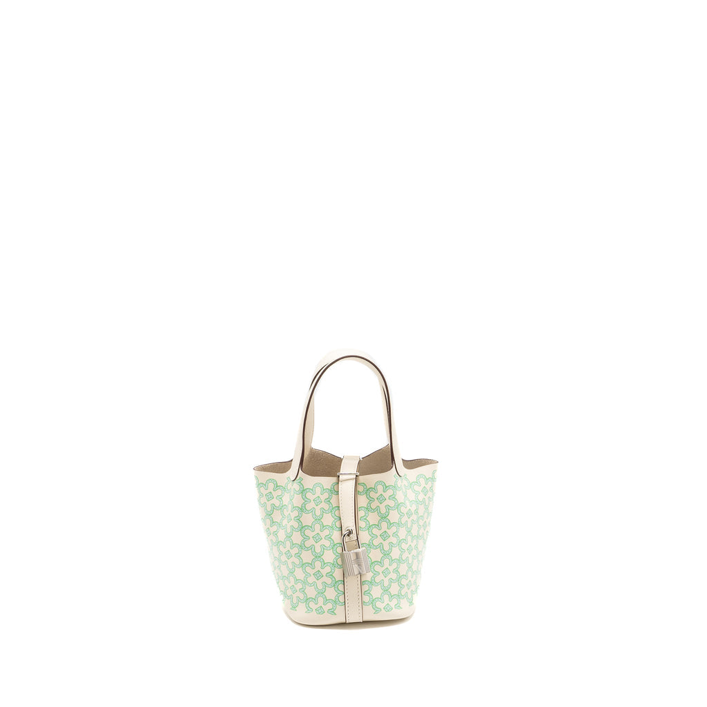 Hermes lucky daisy micro Picotin Swift Nata-vert-Blanc SHW