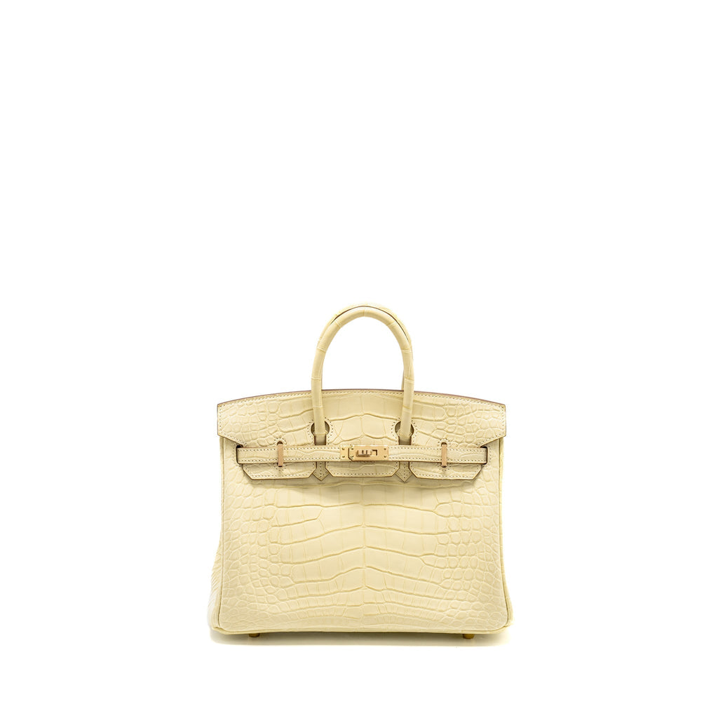 HERMES BIRKIN 25 SPECIAL ORDER MAT ALLIGATOR MISSISSIPPIENSIS VANILLE / GRIS PERLE LGHW