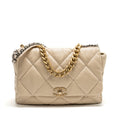 CHANEL MAXI 19 BAG GOATSKIN BEIGE MULTICOLOR HARDWARE