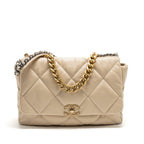 CHANEL MAXI 19 BAG GOATSKIN BEIGE MULTICOLOR HARDWARE