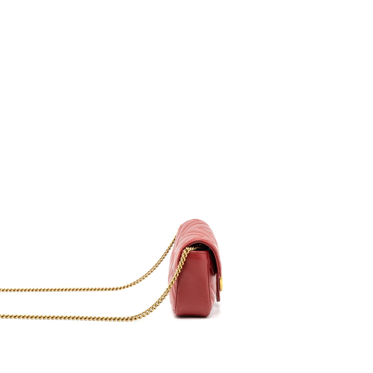 GUCCI GG MARMONT SUPER MINI BAG MATELASSÉ CALFSKIN RED BRUSHED GHW