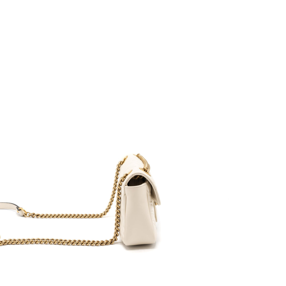 GUCCI GG MARMONT MINI BAG MATELASSÉ CALFSKIN WHITE BRUSHED GHW