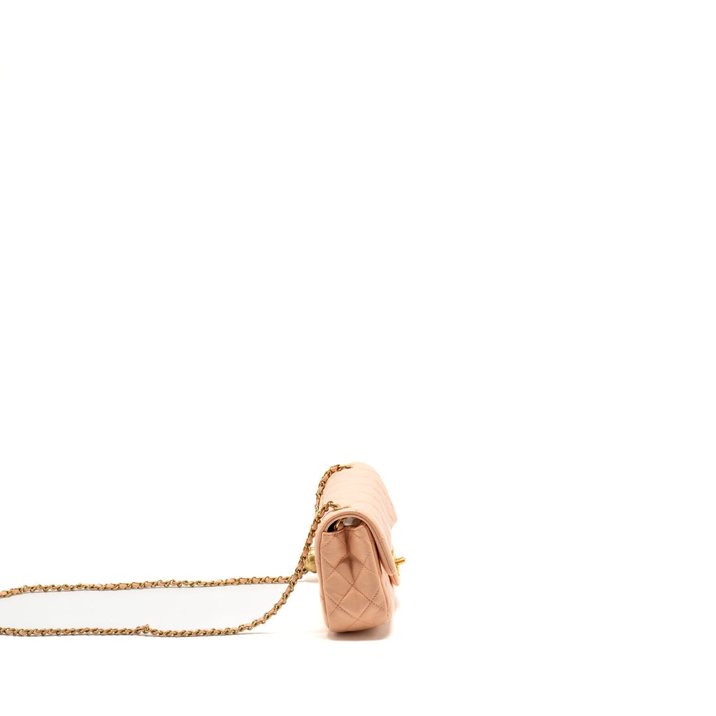 CHANEL PEARL CRUSH MINI RECTANGULAR FLAP BAG LAMBSKIN PINK GHW (MICROCHIP)
