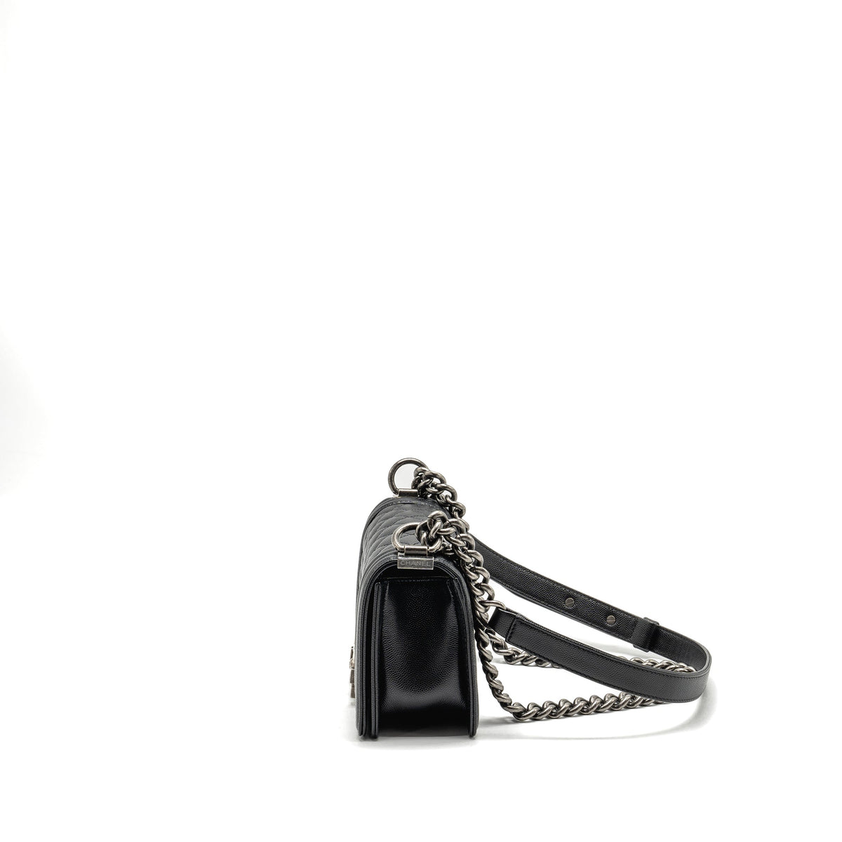 CHANEL SMALL BOY BAG CAVIAR BLACK SHW (MICROCHIP)