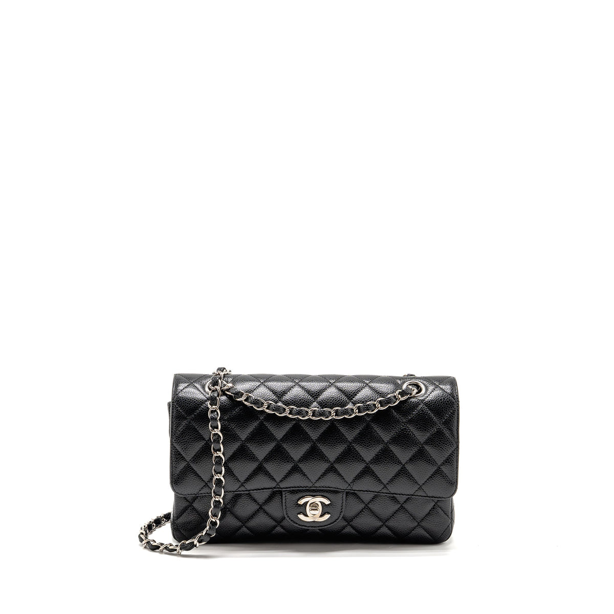 CHANEL MEDIUM CLASSIC DOUBLE FLAP BAG CAVIAR BLACK SHW