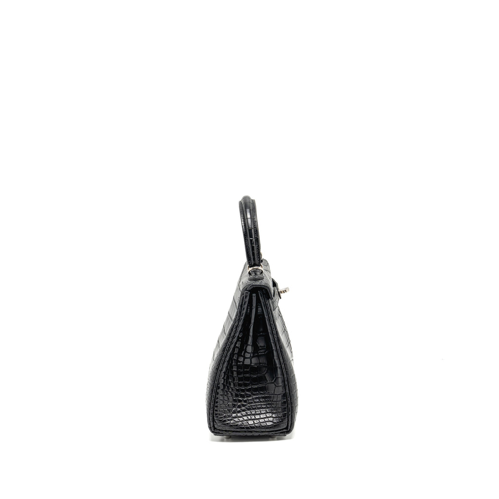 HERMES KELLY 25 MATT ALLIGATOR MISSISSIPPIENSIS BLACK SHW