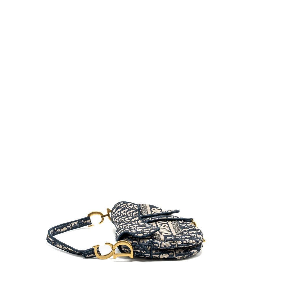 DIOR MEDIUM SADDLE BLUE OBLIQUE EMBROIDERY GHW