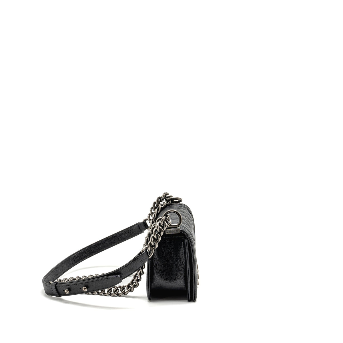 CHANEL SMALL BOY BAG CAVIAR BLACK SHW (MICROCHIP)