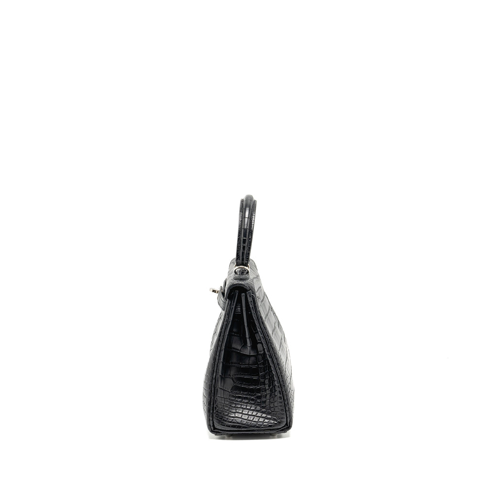 HERMES KELLY 25 MATT ALLIGATOR MISSISSIPPIENSIS BLACK SHW
