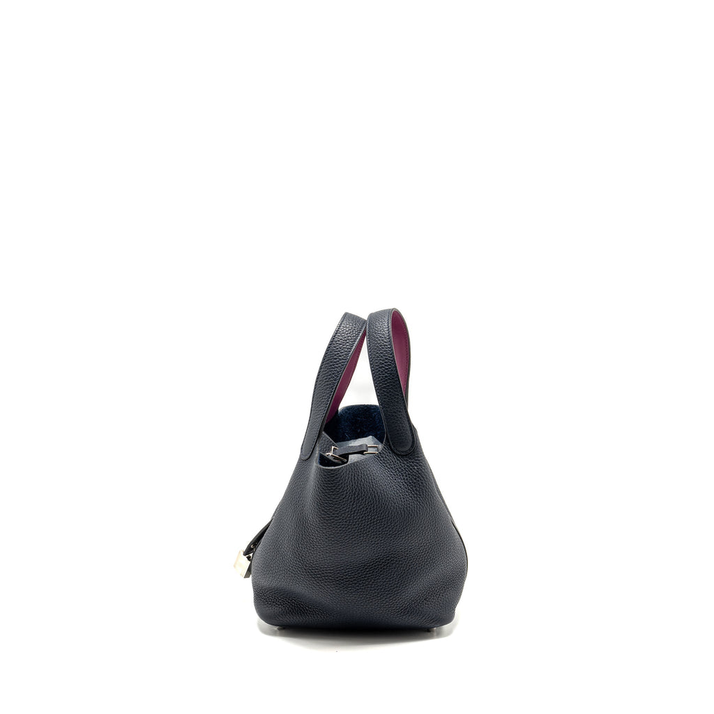 Hermes Picotin 18 lock Bag Clemence Blue Nuit / Rose Pourpre SHW