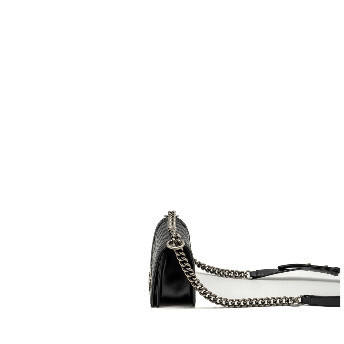 CHANEL SMALL BOY BAG CALFSKIN BLACK RUTHENIUM HARDWARE (MICROCHIP)