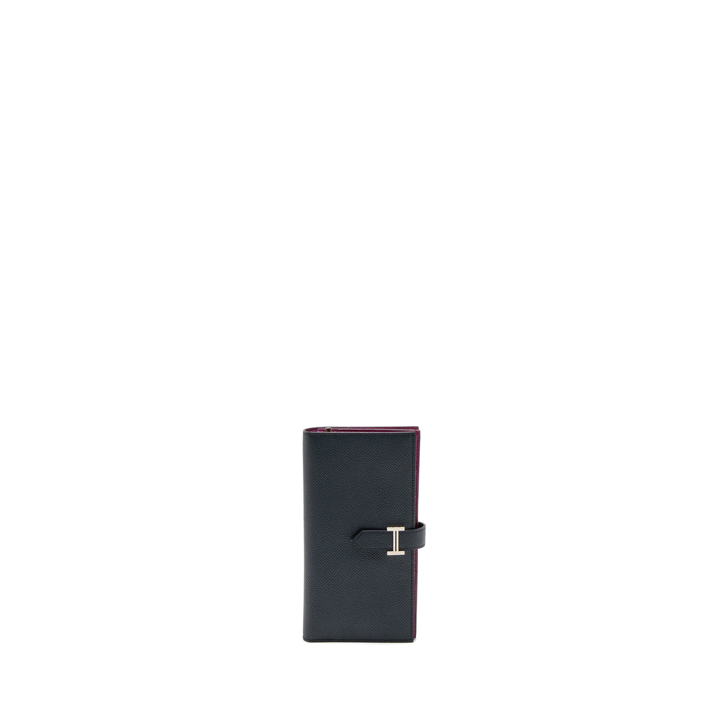 Hermes Bearn Long Wallet Epsom Blue Indigo/Rose Pourpre SHW