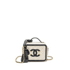 CHANEL CC FILIGREE VANITY CASE CAVIAR WHITE/BLACK GHW