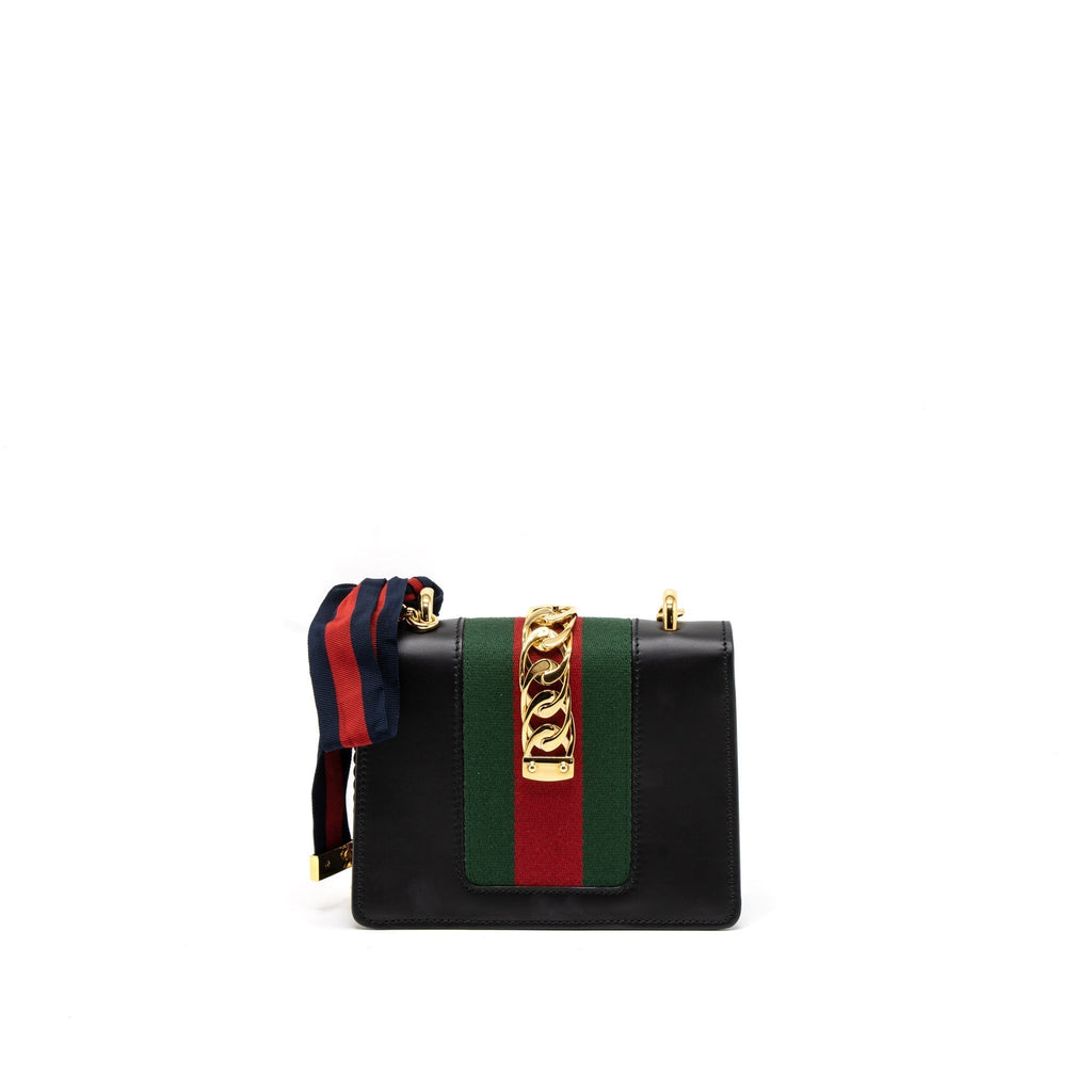 GUCCI MINI SYLVIE CHAIN BAG CALFSKIN BLACK GHW
