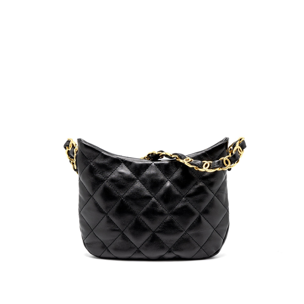 CHANEL 22K HOBO SHOULDER BAG LAMBSKIN BLACK GHW (MICROCHIP)