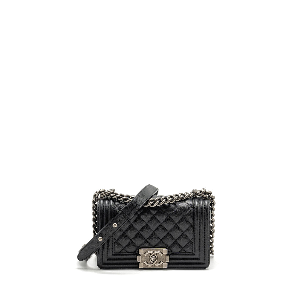 CHANEL SMALL BOY BAG CAVIAR BLACK SHW (MICROCHIP)