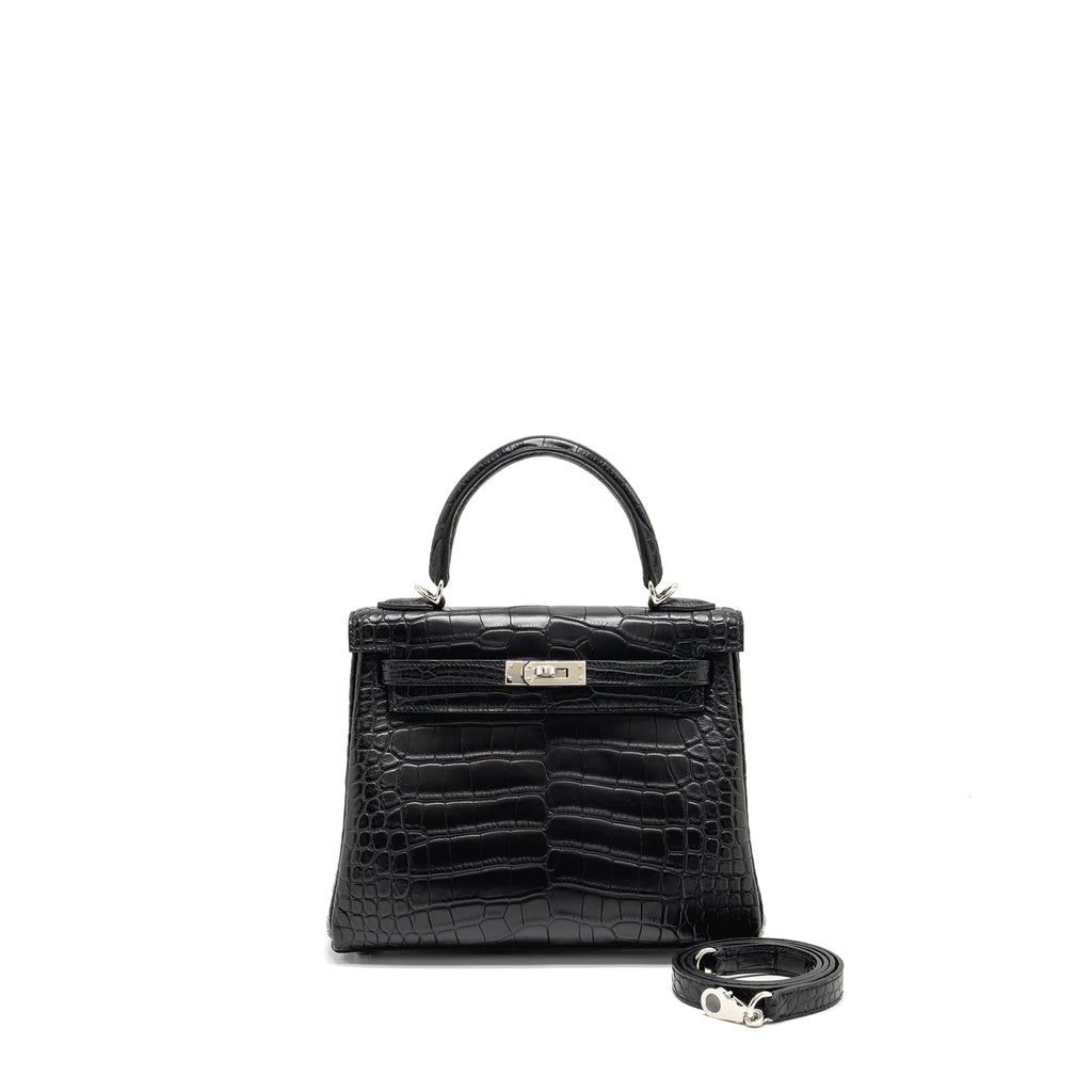 HERMES KELLY 25 MATT ALLIGATOR MISSISSIPPIENSIS BLACK SHW
