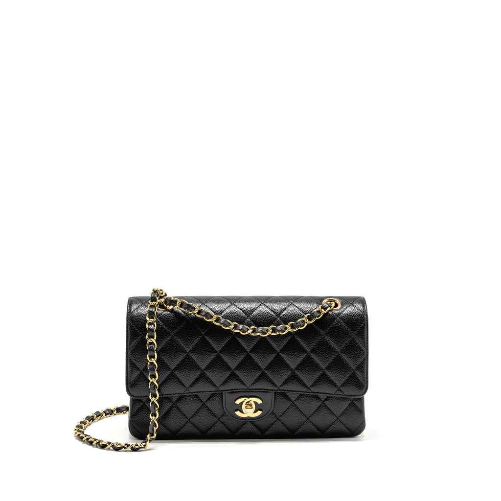 CHANEL MEDIUM CLASSIC DOUBLE FLAP BAG CAVIAR BLACK GHW (MICROCHIP)