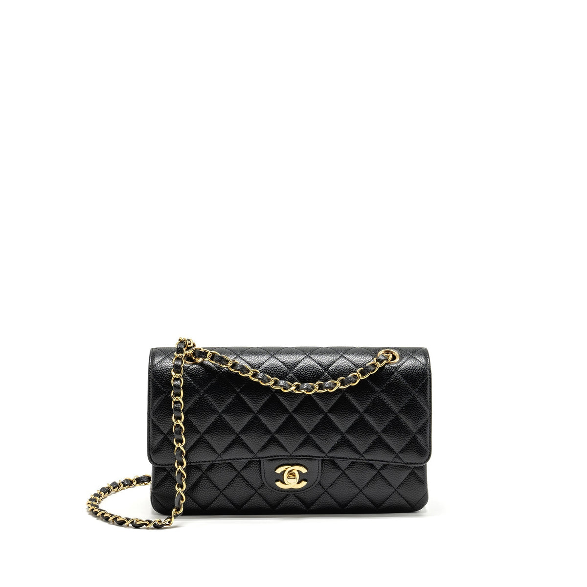 CHANEL MEDIUM CLASSIC DOUBLE FLAP BAG CAVIAR BLACK GHW (MICROCHIP)