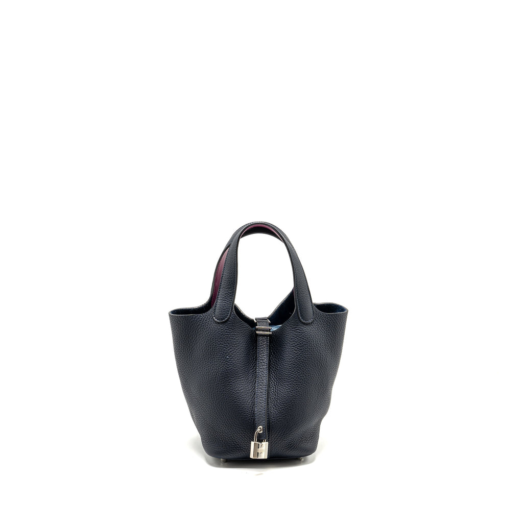 Hermes Picotin 18 lock Bag Clemence Blue Nuit / Rose Pourpre SHW