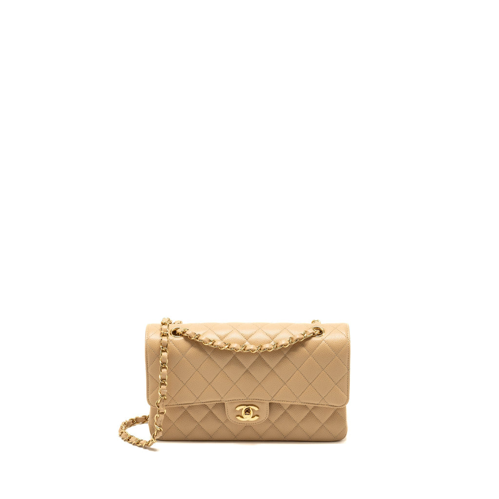 CHANEL MEDIUM CLASSIC DOUBLE FLAP BAG CAVIAR BEIGE GHW (MICROCHIP)
