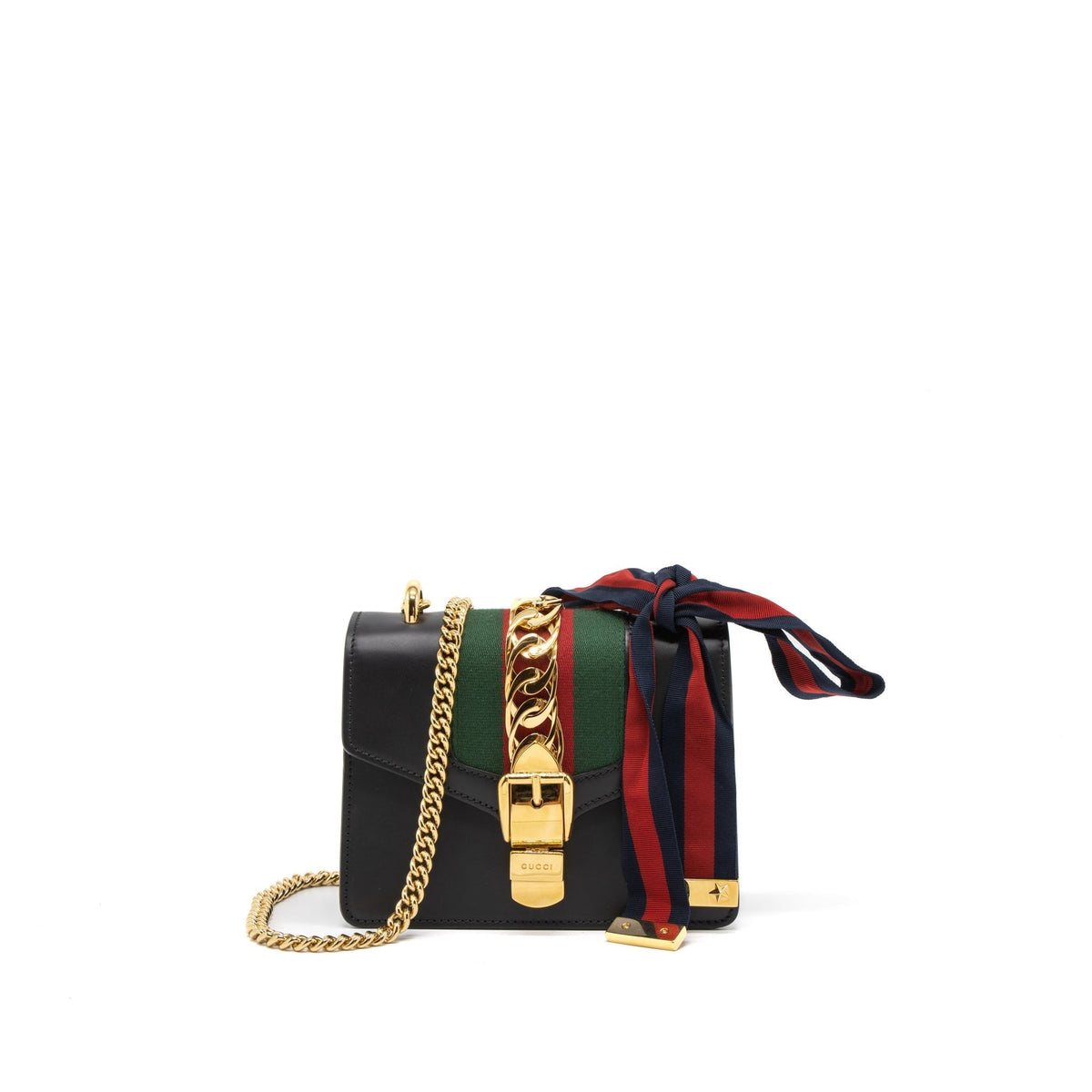GUCCI MINI SYLVIE CHAIN BAG CALFSKIN BLACK GHW